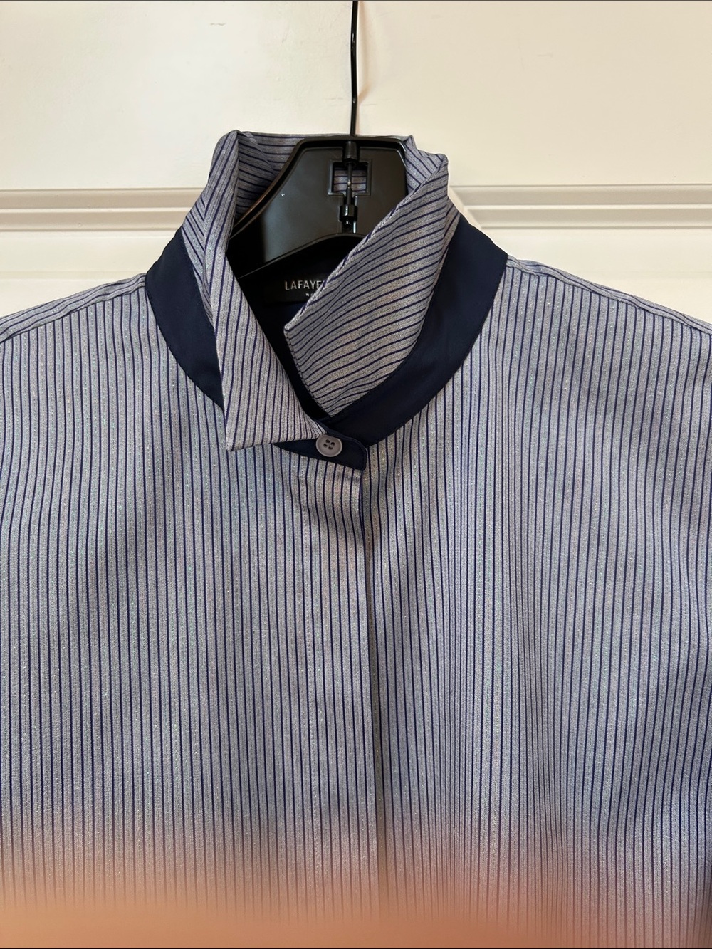 Lafayette 148 New York Blue Pinstripe Dress Shirt - Picture 3 of 6